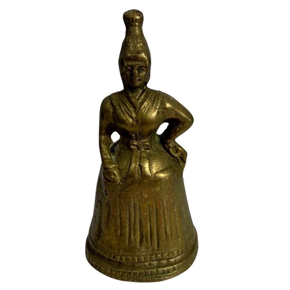 Vintage Elizabethan Lady w/ Intricate Dress Figurine Solid Brass Table Bell